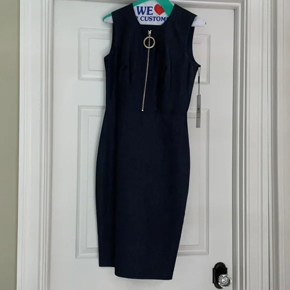 calvin klein navy blue dresses Calvin Klein Bell-Sleeve Sheath Dress